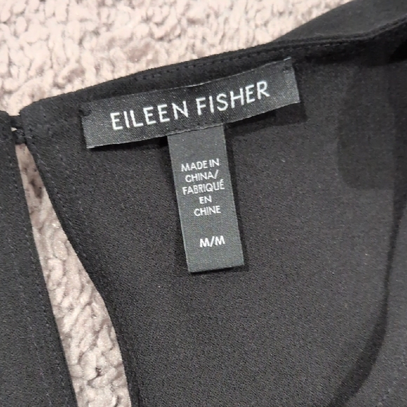 Eileen Fisher Black Silk Sleeveless Layered A-Line Dress - Medium - Picture 2 of 8